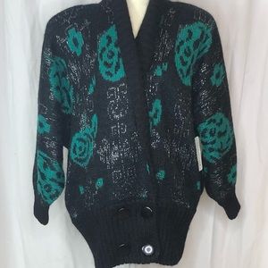 Vintage Cardigan Sweater Padded Shoulders made in Italy Original Tag
